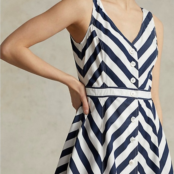 NWOT RALPH LAUREN Chevron Stripe Cotton Midi Dress - Picture 3 of 14